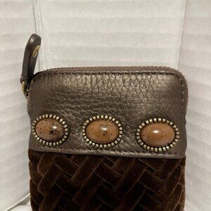 Cole Haan coin purse leather velvet basketweave.